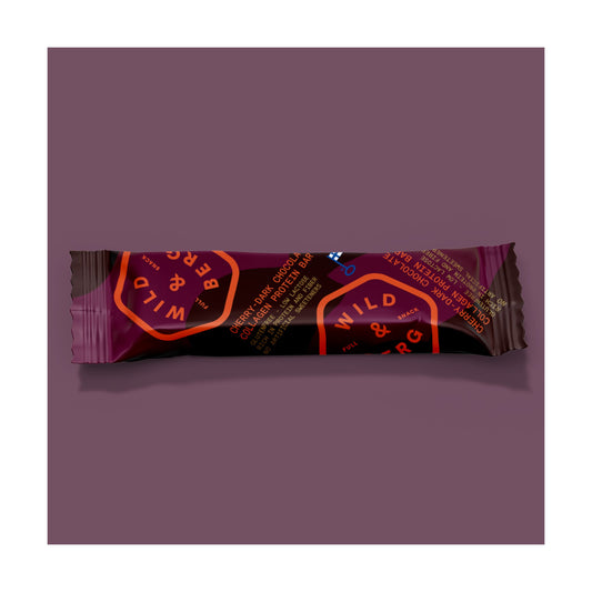 Wild & Berg Kirsikka & Tumma suklaa – Kollageeni-proteiinipatukka (40 g)